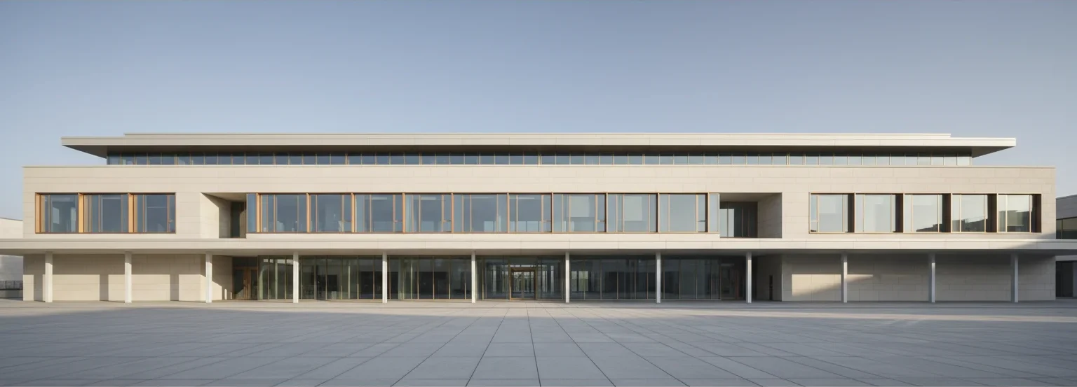 Modern clinic facade in soft morning light